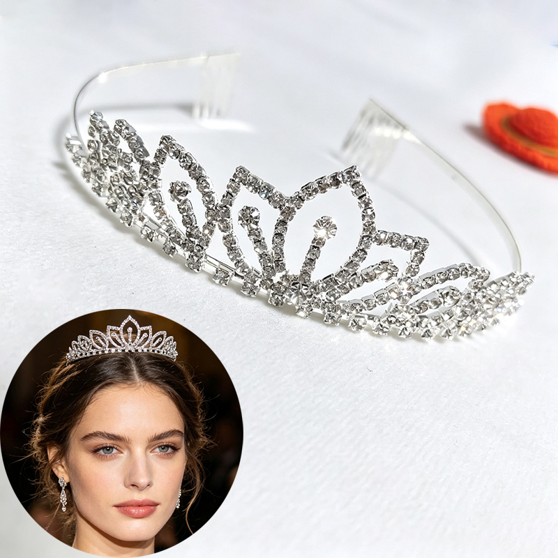 Women'S Hair Accessories Wedding - Corona in Strass Scintillanti Color Argento,